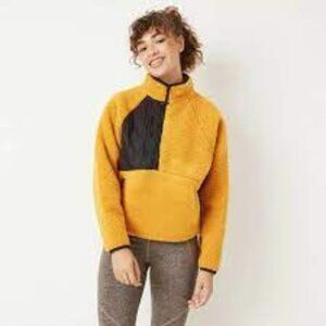 Joy Lab Top Sherpa Womens Large Weekend 1/2 Zip Pullover Gold Black Purdue
